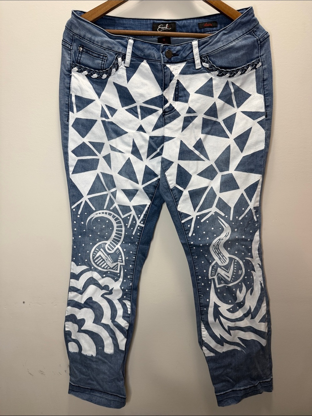 Earl Women's Jeans with White Geometric & Graphic Print Size 12 , L40.5x30.5